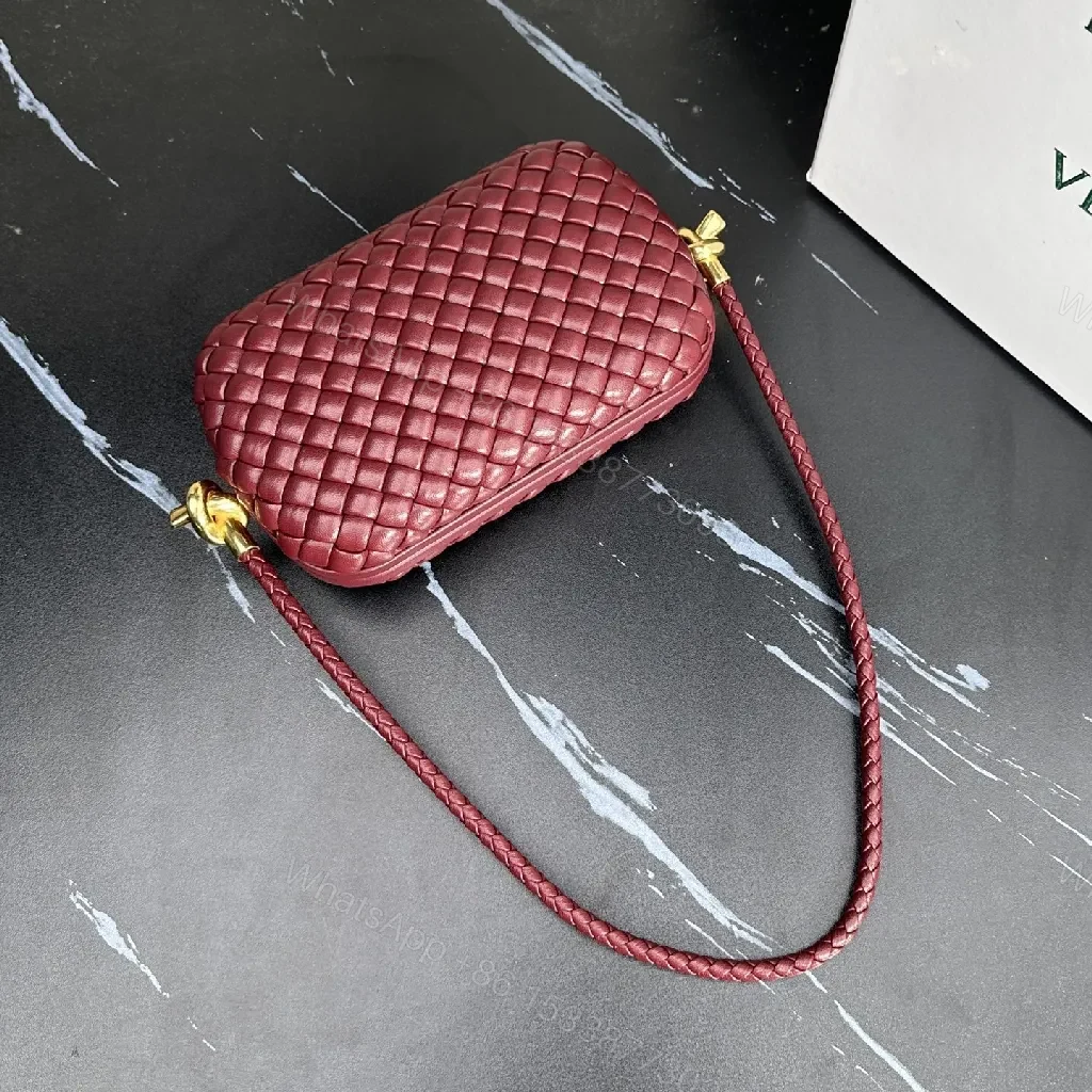View 8 of Richly Textured Burgundy Crossbody Bag – Woven Leather, Compact Style