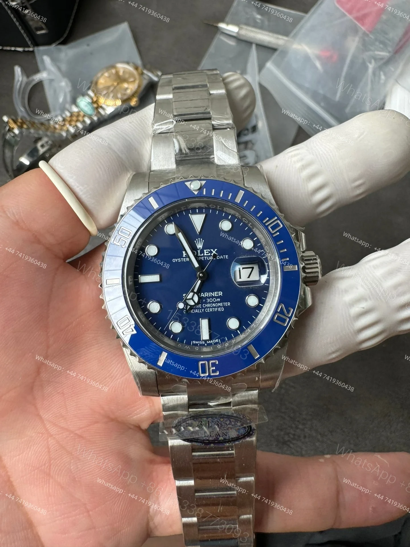 View 5 of Rolex Super Clone Watches 1:1 Smurf Submariner 116619LB VS3135 Movement 40mm