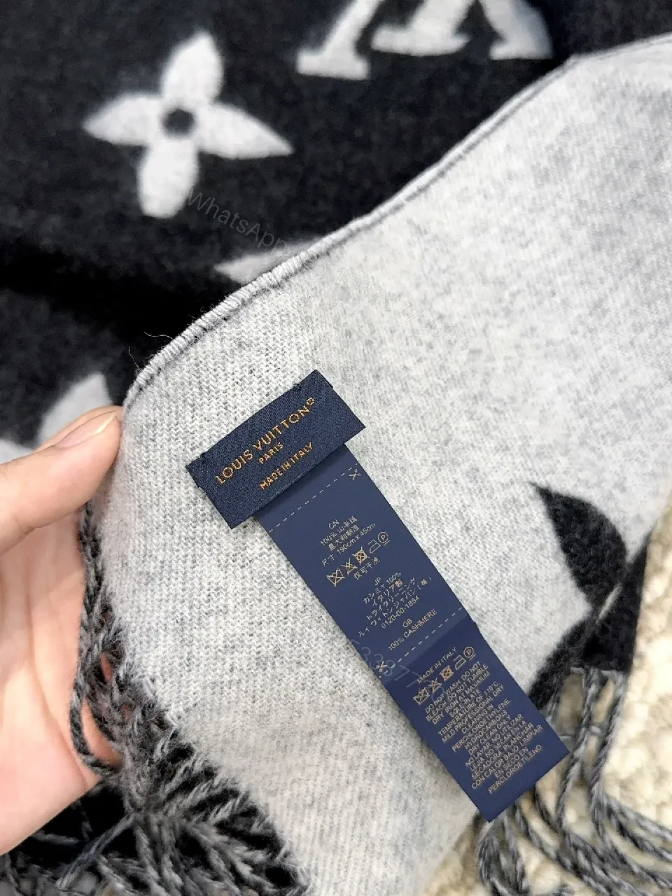View 9 of Black & gray dual-tone scarf: luxury, woven, fringed