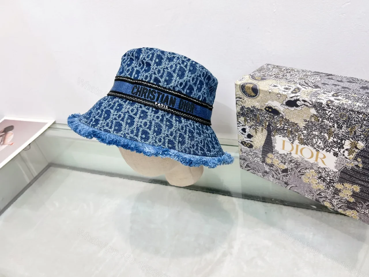 View 8 of Blue Denim Bucket Hat: Patterned Denim, Luxe Streetwear Style