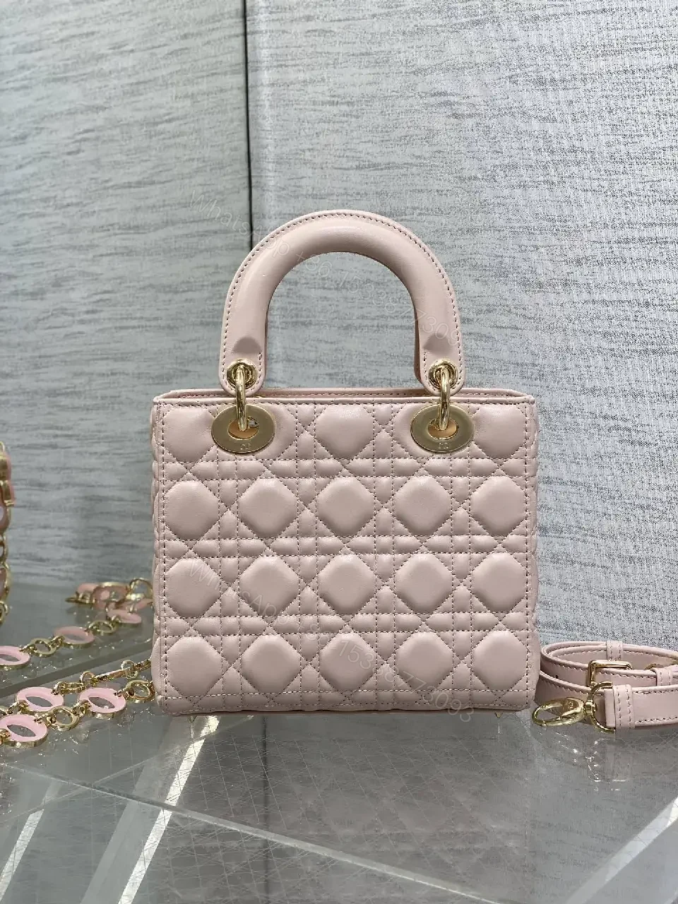 View 10 of Soft Pink Quilted Satchel - Mini Classic with Gold Charms