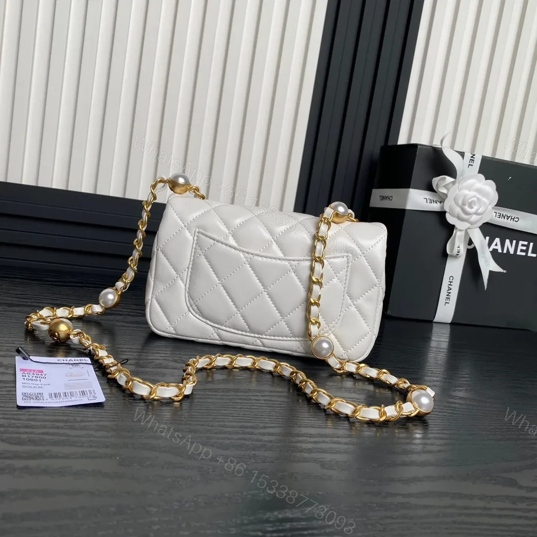 View 6 of Chanel Mini Flap Bag Top Handle Pearl Chain