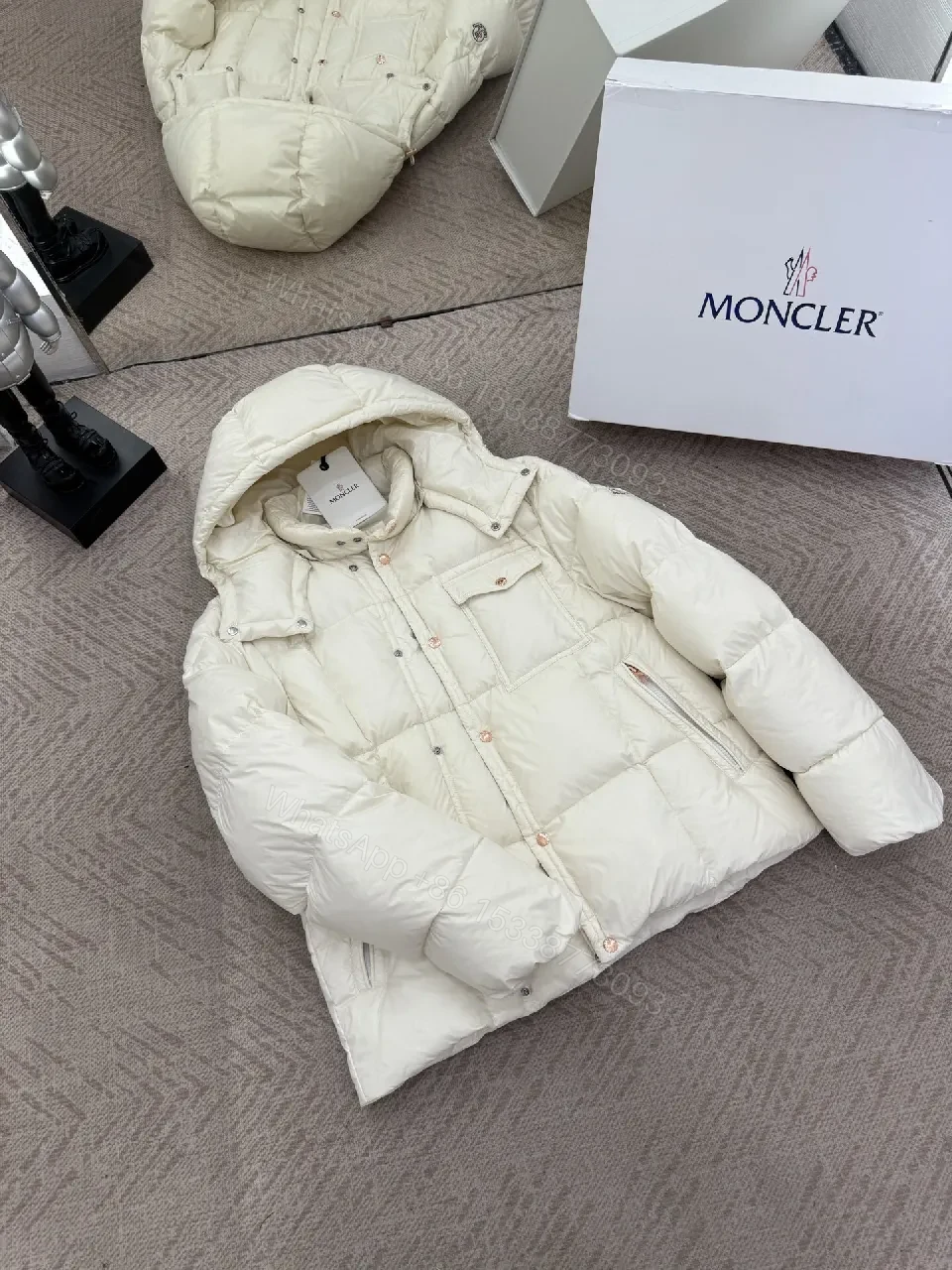 View 7 of Cream Quilted Puffer Jacket - Lightweight Warmth, Modern Lines