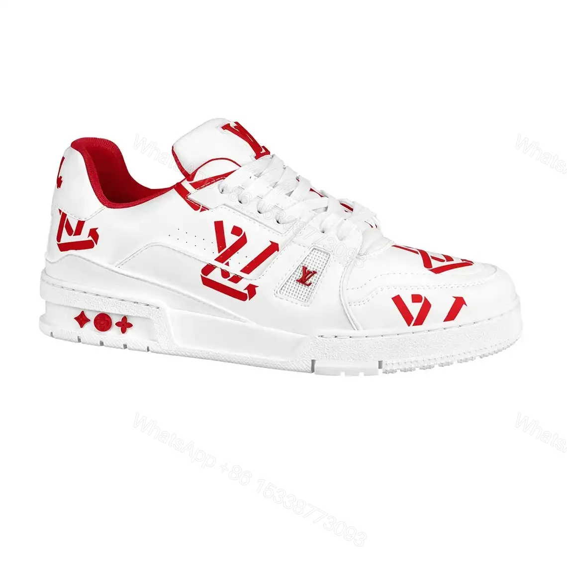 LOUIS VUITTON TRAINER LOW-TOP SNEAKERS IN WHITE AND RED – LSVT388 — view 1