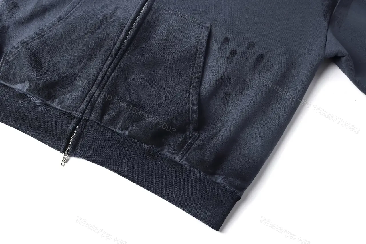 View 9 of Weathered Denim Oversized Zip Hoodie - Luxe Casual Comfort