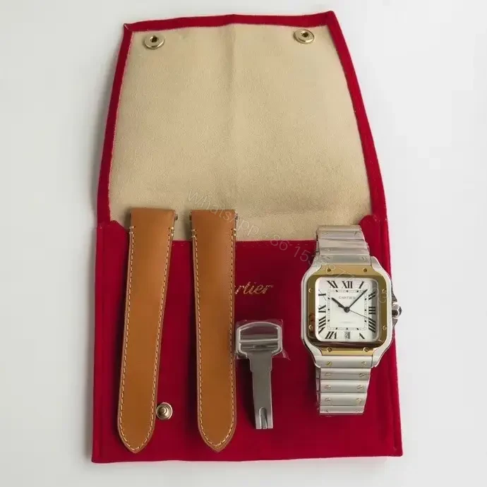 View 9 of Cartier super clone Santos White Dial Two-Tone Bracelet Premium 40MM RG-CARTIER-SANTOS-WHT-TT-BRC-40