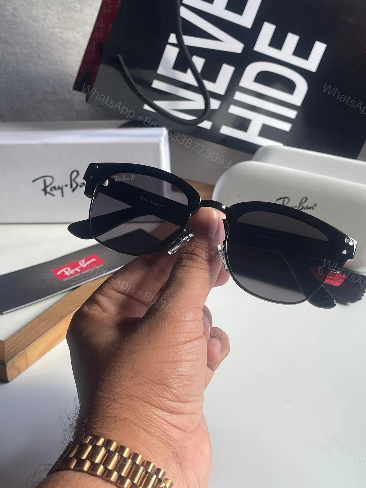View 7 of Ray-Ban Clubmaster Black-Dark Polarized Metal