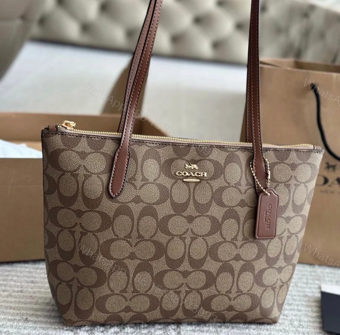 View 10 of Coach Signature City Top Zip Tote Bag First Copy | Premium Replica Designer Handbag