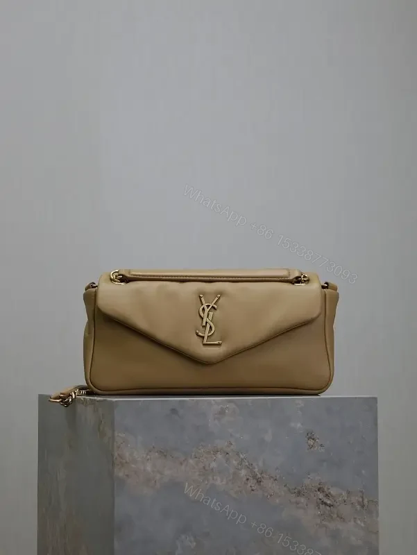 Chic Taupe Calfskin Envelope Bag with Monogram Hardware — view 1