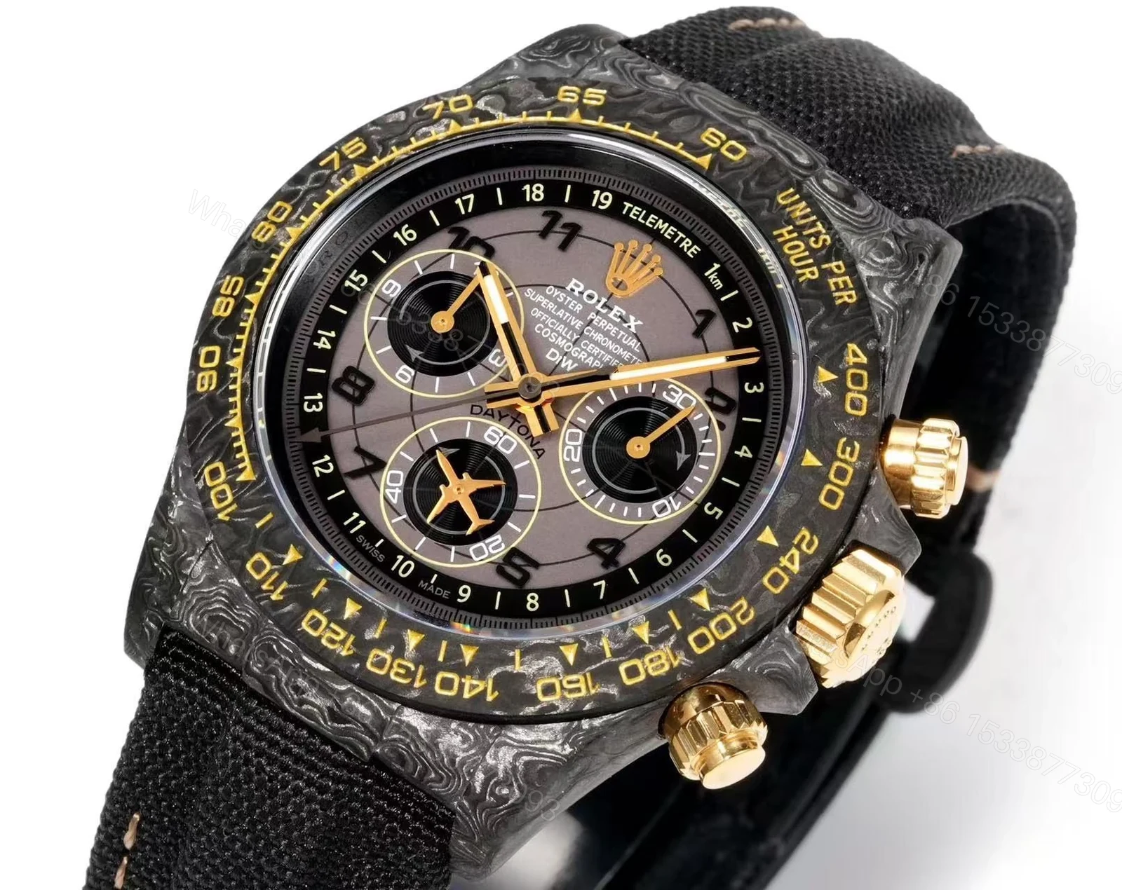 View 3 of DIW Rolex Daytona Super Clone – Carbon Fiber & Gold Detailing