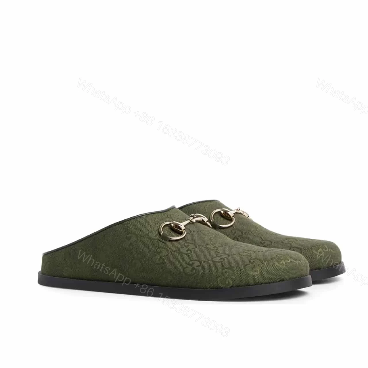 GUCCI WOMEN MULE WITH HORSEBIT DARK GREEN GG CANVAS 837130 FAB10 3046 — view 1