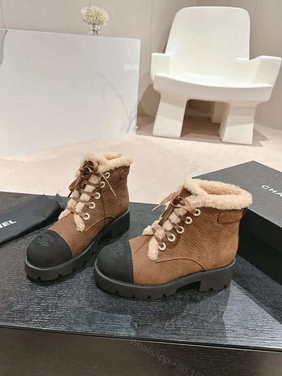 View 3 of Chanel-Inspired Leather Boots with Plush Shearling
