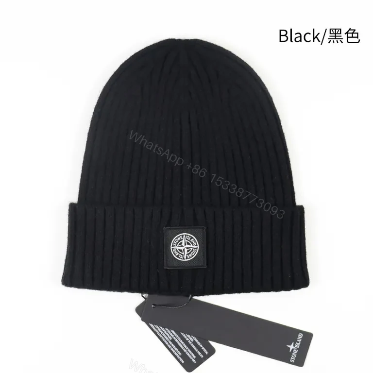 View 6 of Cozy Knit Beanie: Grey Wool-Blend, Minimalist, Signature Patch, Stone Island