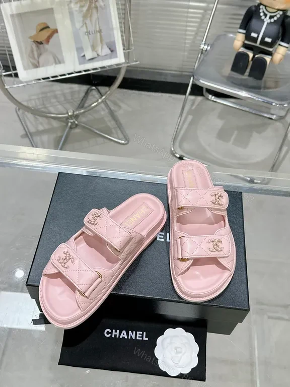 View 6 of Chanel-Inspired Pink Leather Slides â€” Luxury Comfort