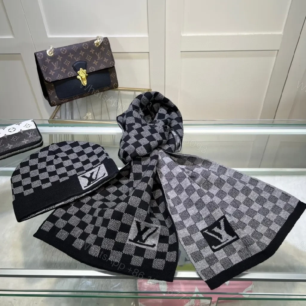 View 7 of Checkerboard Luxe Scarf & Wallet Set: Premium Knit, Subtle Designer-Inspired Accent