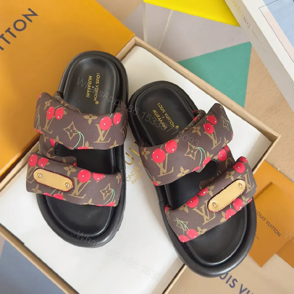 View 6 of Bold Cherry Pattern Slides: Luxe Comfort Sandals