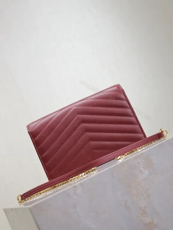 View 5 of Chic Quilted Envelope Bag â€“ Maroon Leather, Gold YSL Hardware
