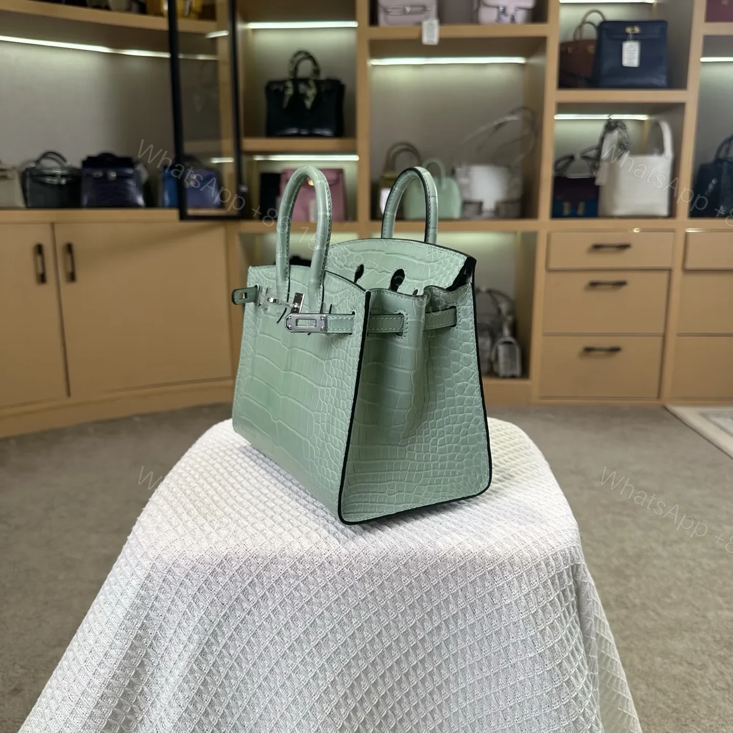 View 3 of Hermes Birkin 20cm Mint Green Crocodile Leather Silver Hardware