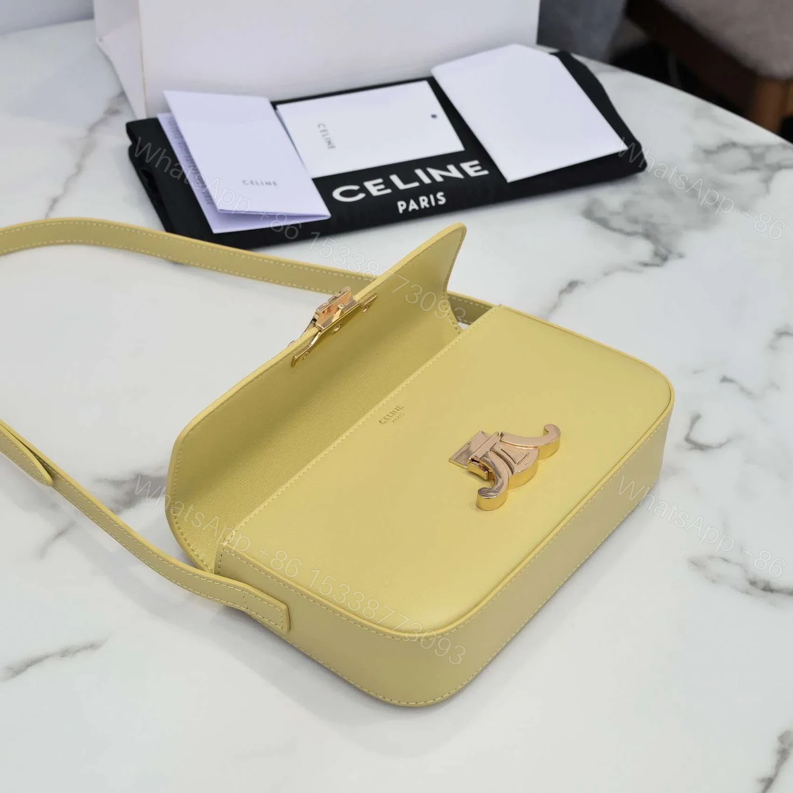 View 6 of Celine Triomphe Handbag Bright Yellow Super Smooth Leather 20x12cm
