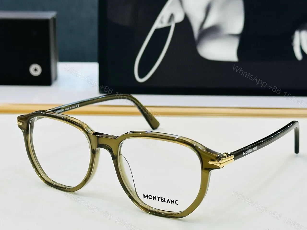 View 4 of Bold Black Montblanc-Style Eyeglasses: All-Day Comfort, Gold Details