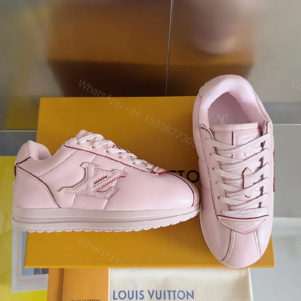 View 4 of Soft Pink Leather High-Tops with Subtle LV-Inspired Detailing