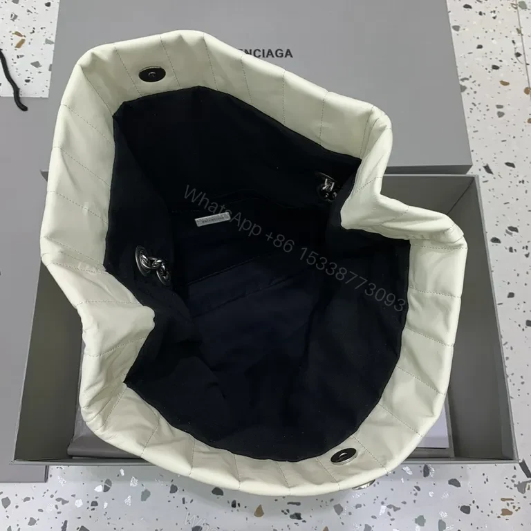 View 5 of Balenciaga-Inspired White Quilted Leather Bag with Chain Straps