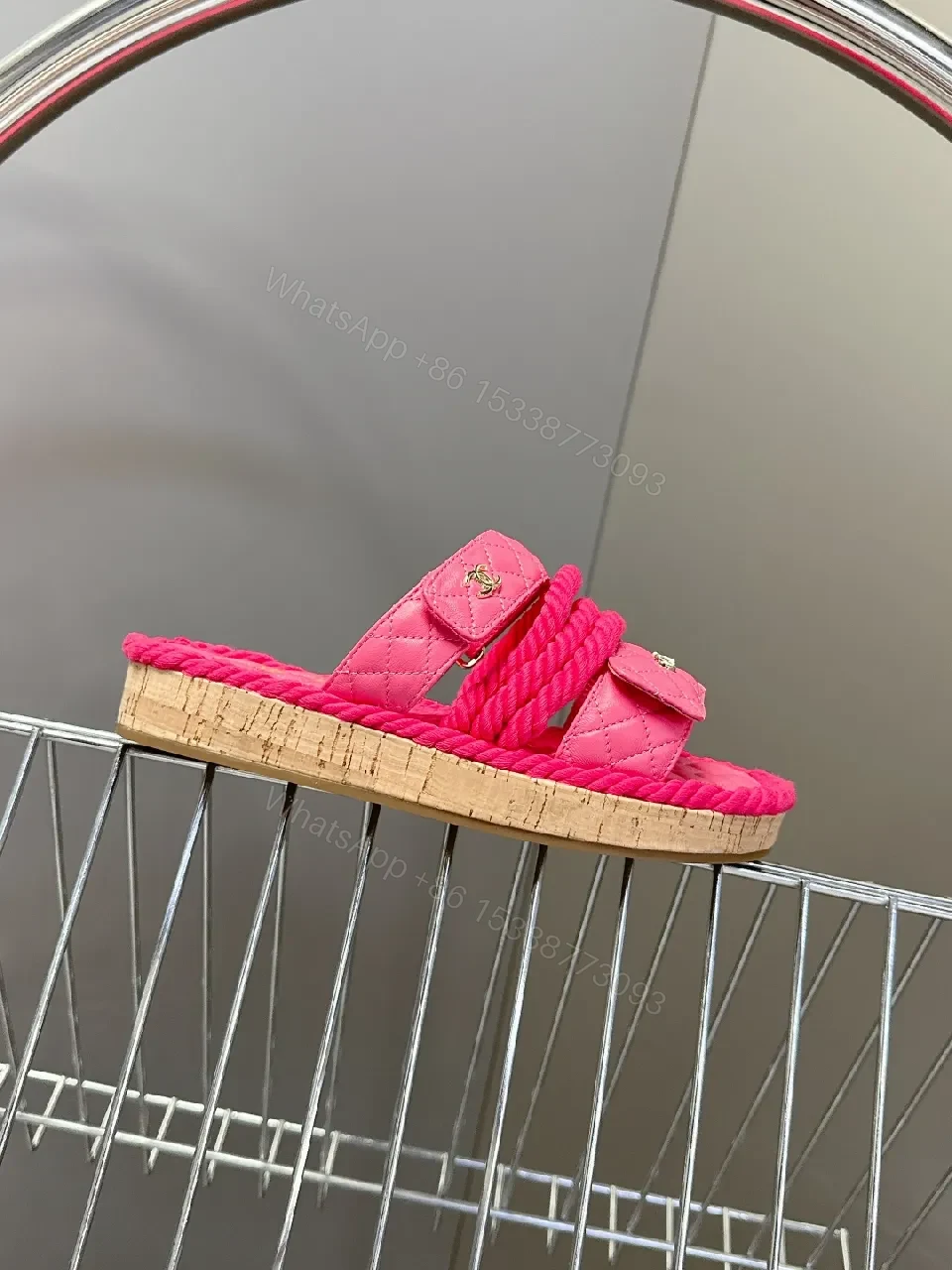 View 9 of Vibrant Pink Satin Sandals - Quilted, Braided, All-Day Comfort