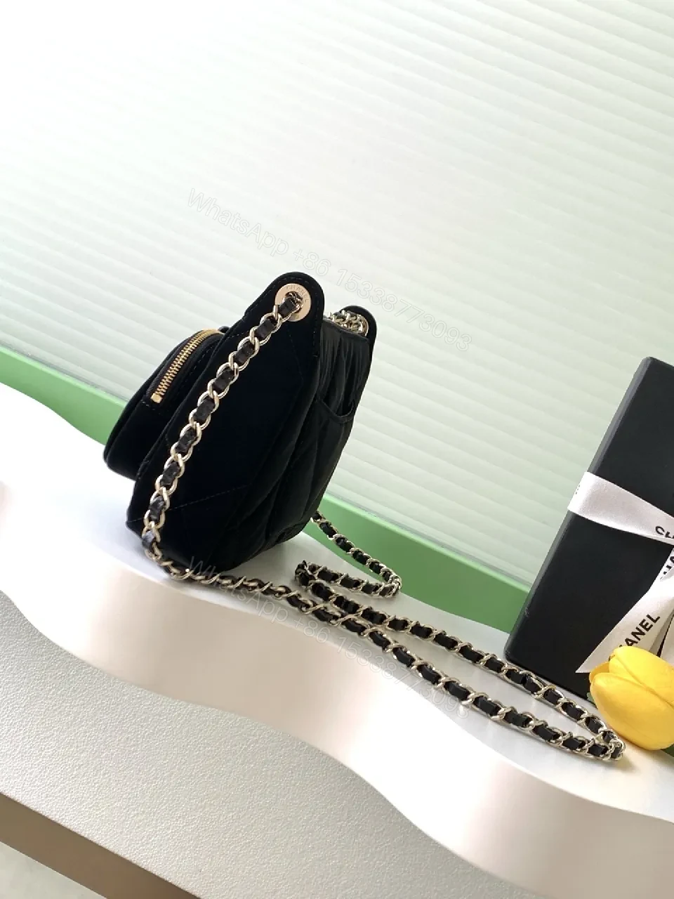View 9 of Chic Quilted Crossbody Black Leather-Chain Bag