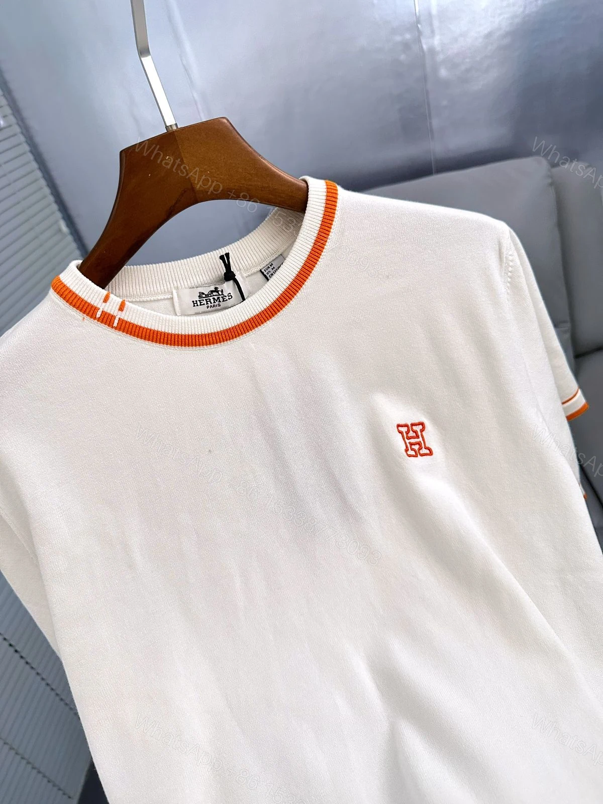 View 3 of FIRST COPY HERMES DESIGNER KNITTED ROUND NECK SUMMER T-SHIRT