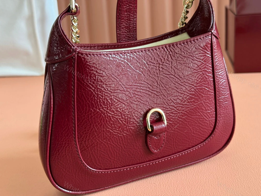 View 3 of JACKIE NOTTE MINI BAG 19 IN RED WINE CRACKED LACQUER CALFSKIN GOLD HARDWARE