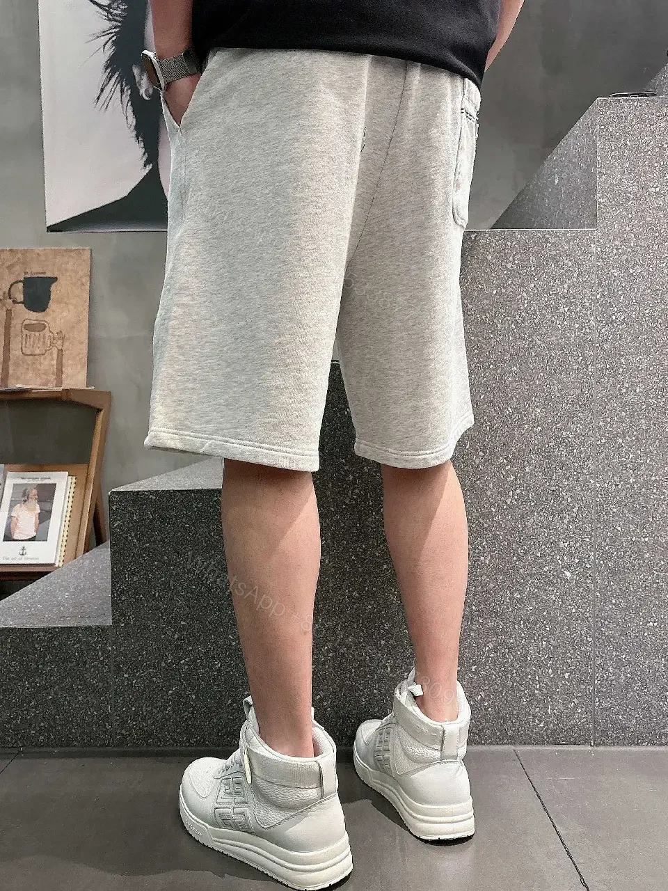 View 10 of Gray Hoodie Shorts Fabric Streetwear Drawstring Shorts