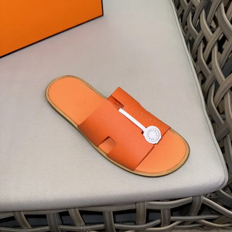 Vivid Orange Hermes-Style Slide: Lux Texture, Bold Comfort — view 1