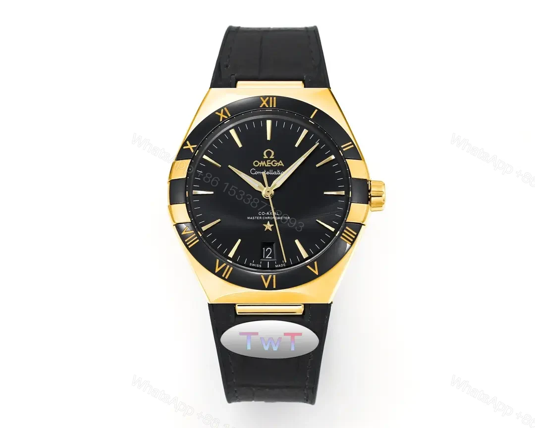 Omega Constellation Meteorite Series 5th Generation 41MM Black Dial Gold Tone Watch with Black Leather Strap — view 1