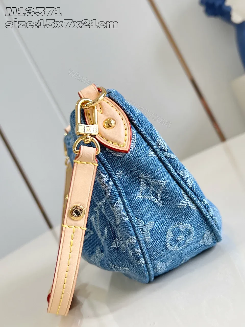 View 3 of Denim Monogram Crescent Bag: Modern, Durable, Luxury Accessory