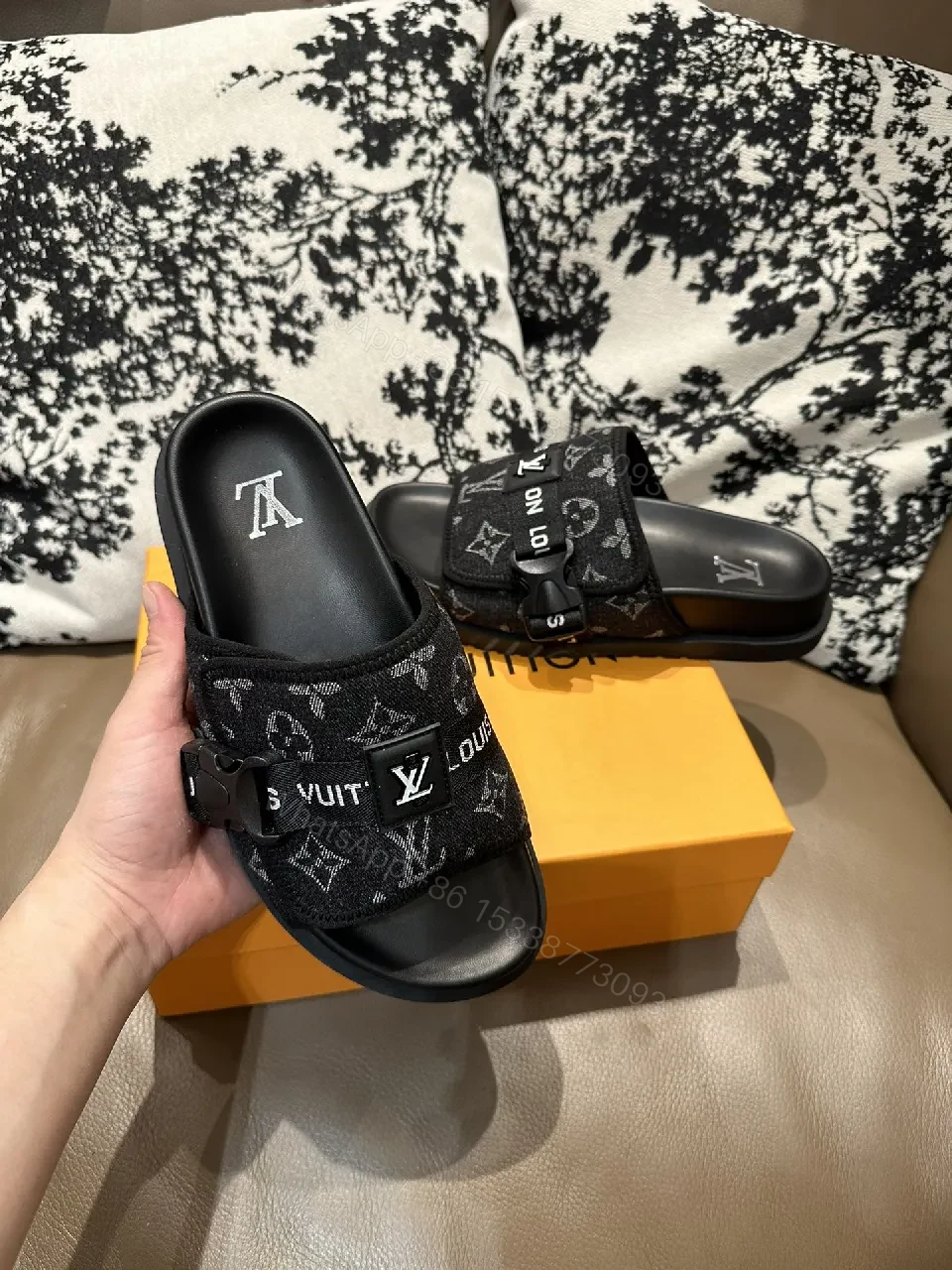 View 3 of Bold Monochrome Slides with Iconic LV Detailing