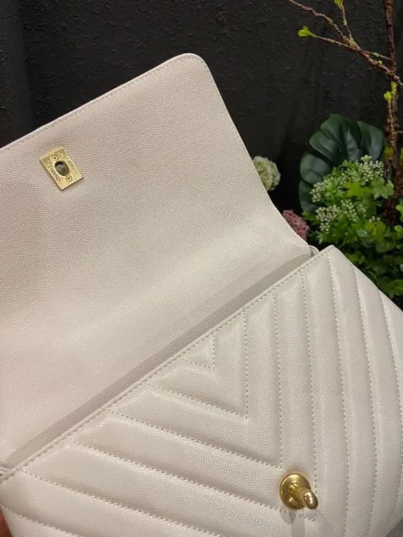 View 6 of White Quilted Luxury Bag with Gold Logo â€“ Chic Everyday Elegance