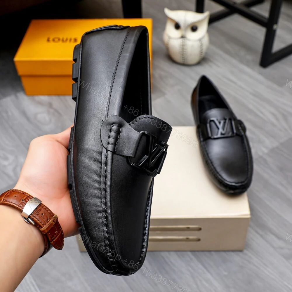 View 4 of Louis Vuitton Loafer Matte Leather With LV Logo In Black