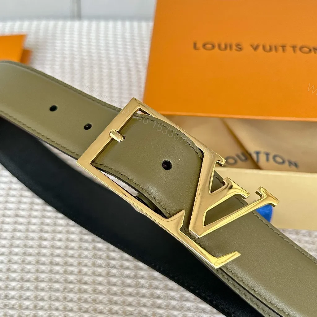 View 7 of Two-Tone Leather Belt with LV Buckle, Minimalist Style