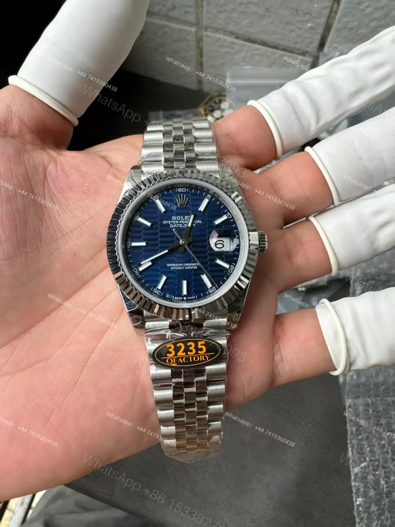 View 2 of Rolex Datejust M126334-0032 Water Ripple Blue Dial 1:1 Replica Jubilee 41MM 3235 Movement Super Clone Watch