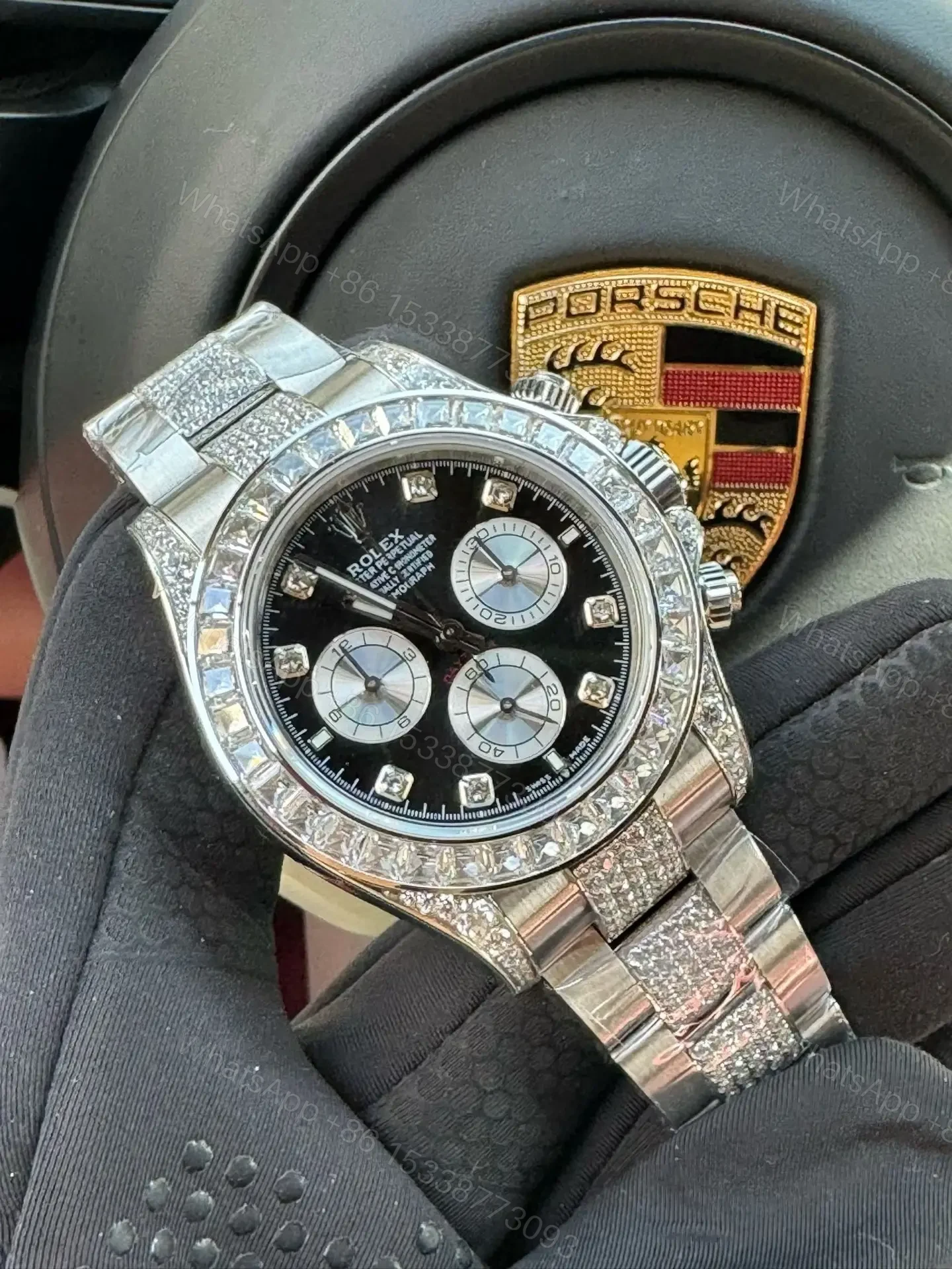 View 2 of Rolex Daytona Black Diamond Dial Paved Diamond Bezel Bracelet Edition 40mm RG-DAYTONA-BLACK-DIAMOND-PAVE