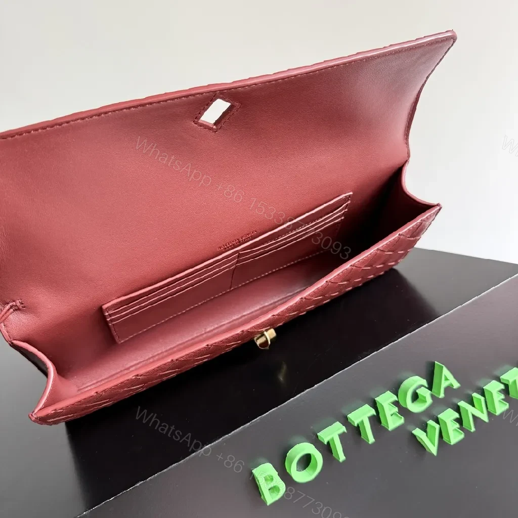 View 8 of Velvet Clutch: Woven Leather, Gold Twist Lock Evening Bag