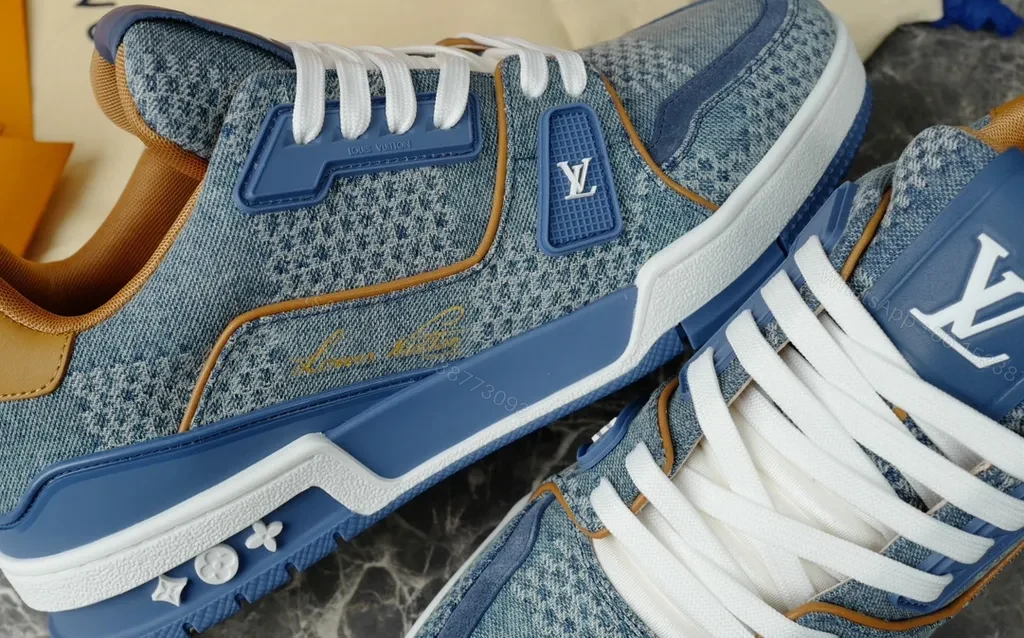 View 6 of Denim Luxe LV High-Top Trainer with Signature Monogram Details