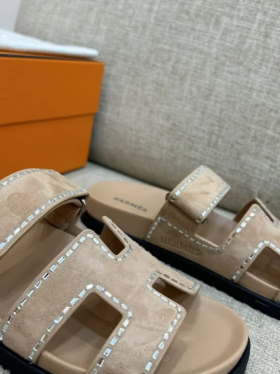 View 4 of Soft-Tone Leather Sandals with H Motif â€“ Luxe Everyday Comfort