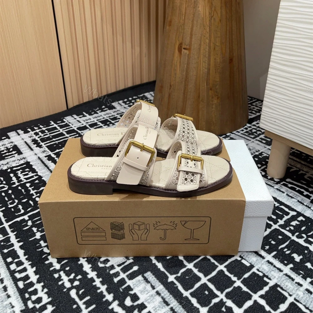 View 3 of 高仿Dior*D-Avenue系列KCO198圓頭塔扣一字拖鞋米色免檢版