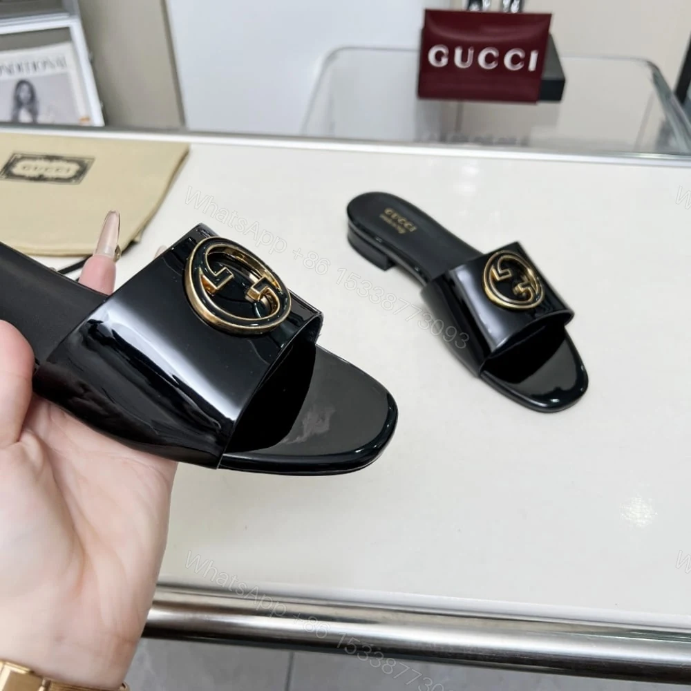 View 5 of GUCCI WOMEN ROUND INTERLOCKING G SANDAL IN BLACK