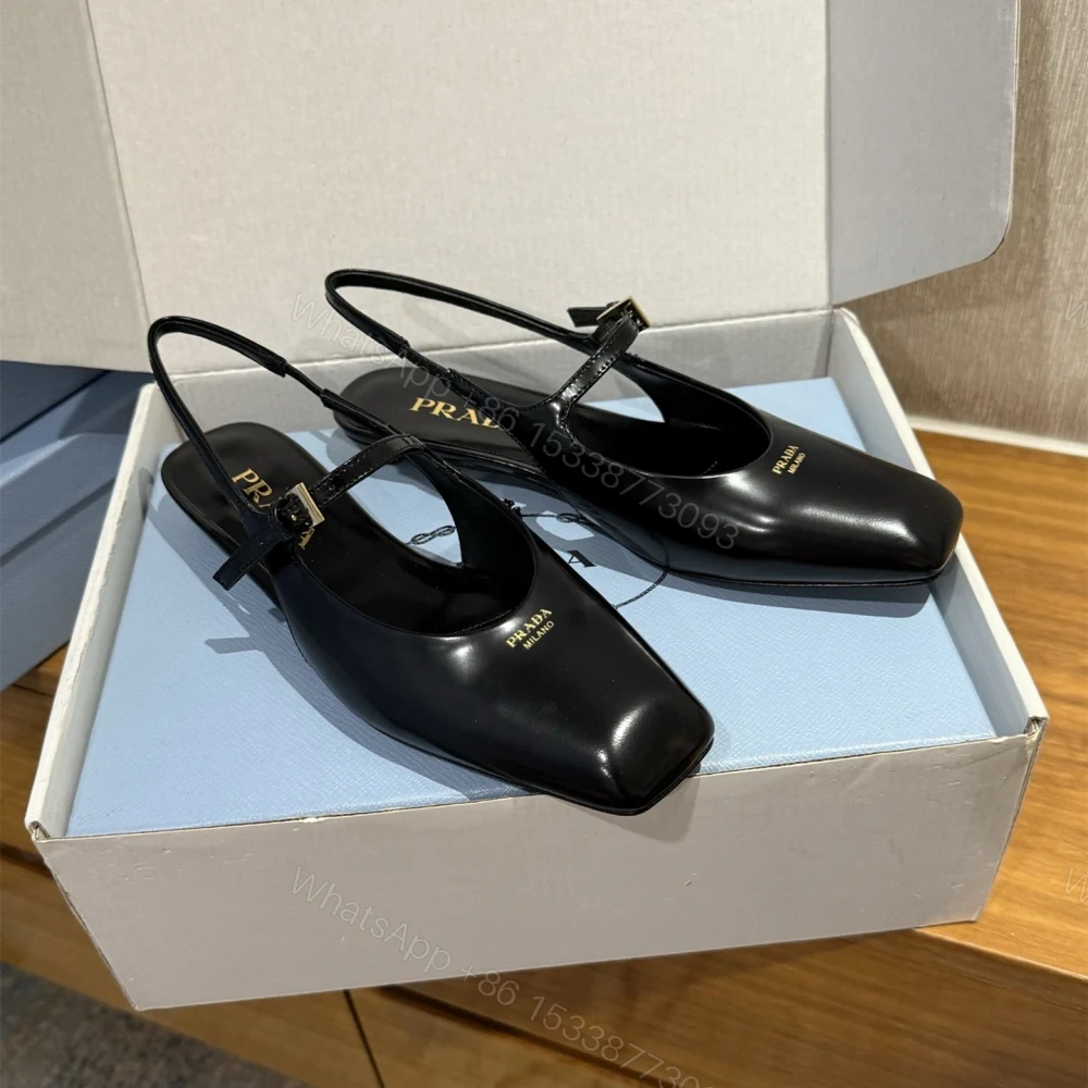 View 2 of 高仿Prada*1F828N方頭皮質塔扣休閒涼鞋黑色免檢版