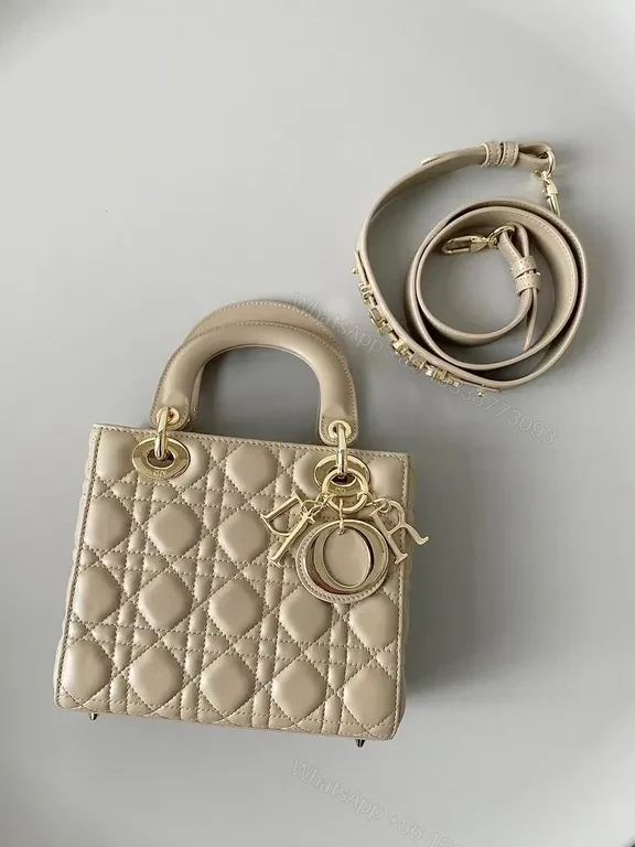 View 2 of Structured Quilted Mini Bag - Leather, Dior-Inspired, Crossbody Style with Gold Hardware