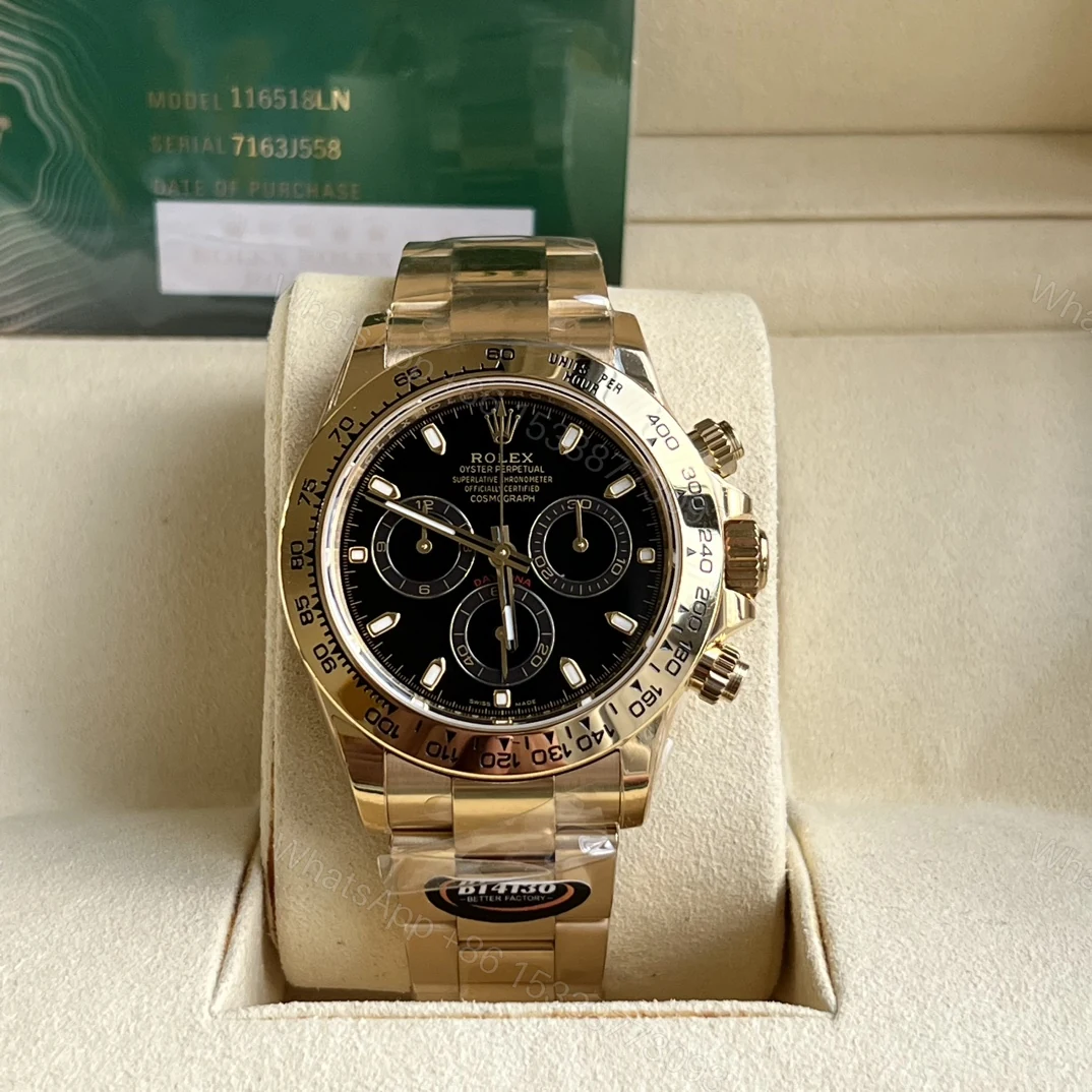 Rolex 高仿 男款 Daytona 黑面金殼鋼帶計時腕錶 經典奢華商務風 — view 1