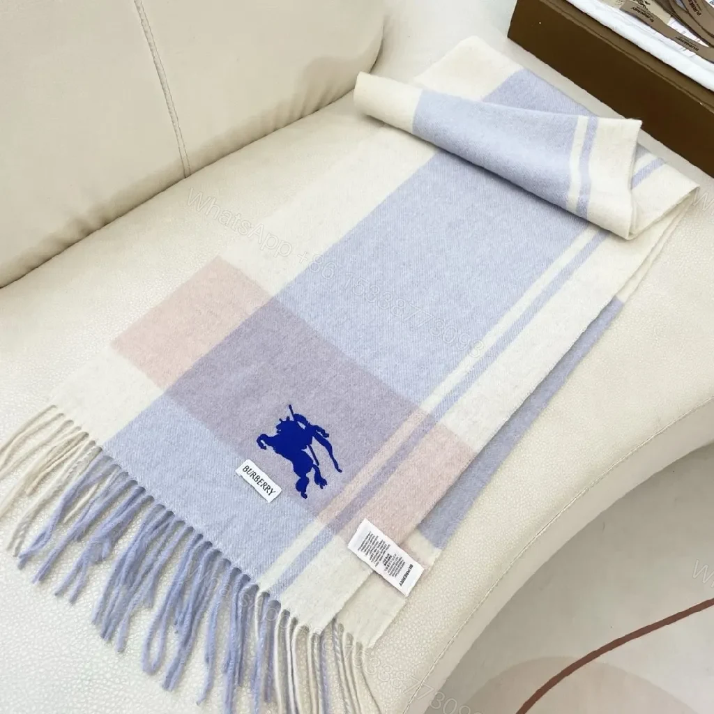 View 4 of Pastel Gradient Wool Scarf with Fringes – Luxury Cozy Accessory