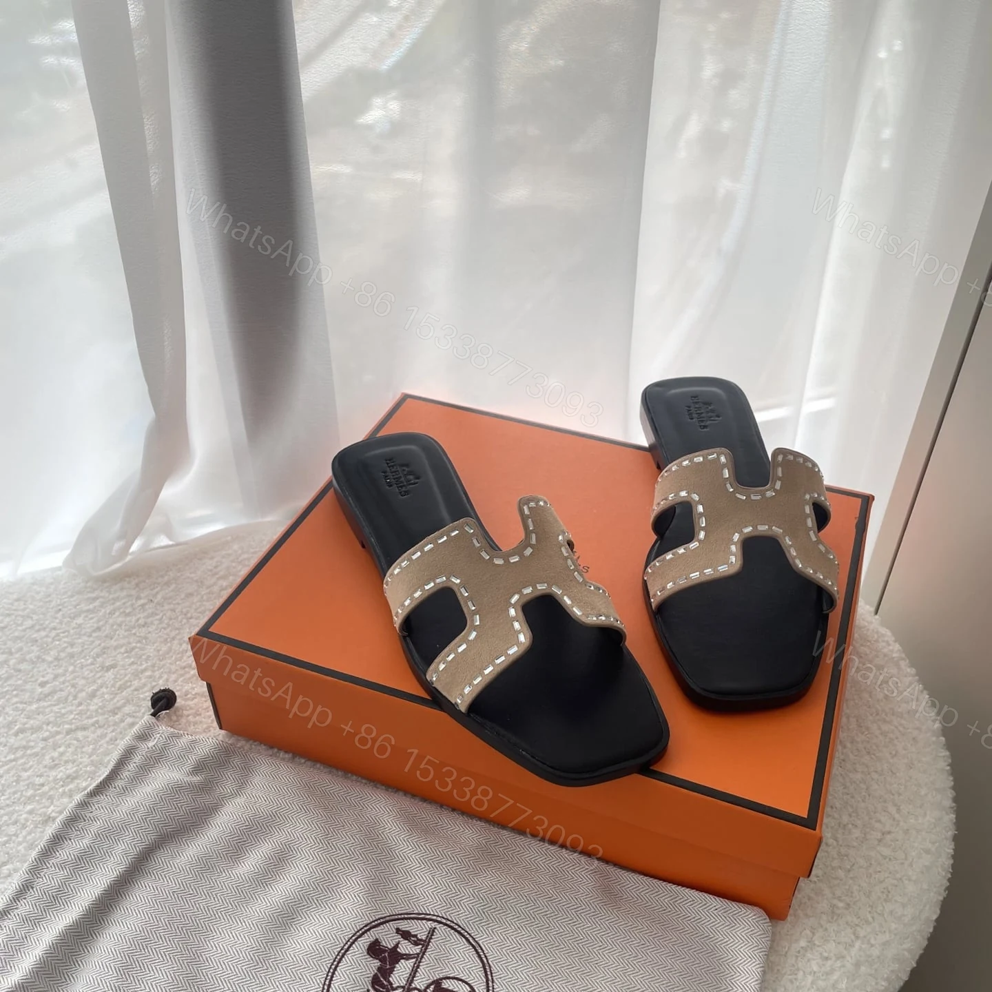 View 5 of HERMES ORAN SANDAL BROWN AND BLACK